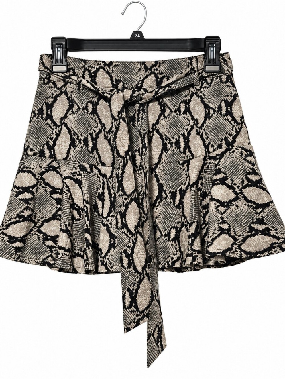 She + Sky Women's Small Snakeskin Print Tie-Waist Ruffle Mini Skort
